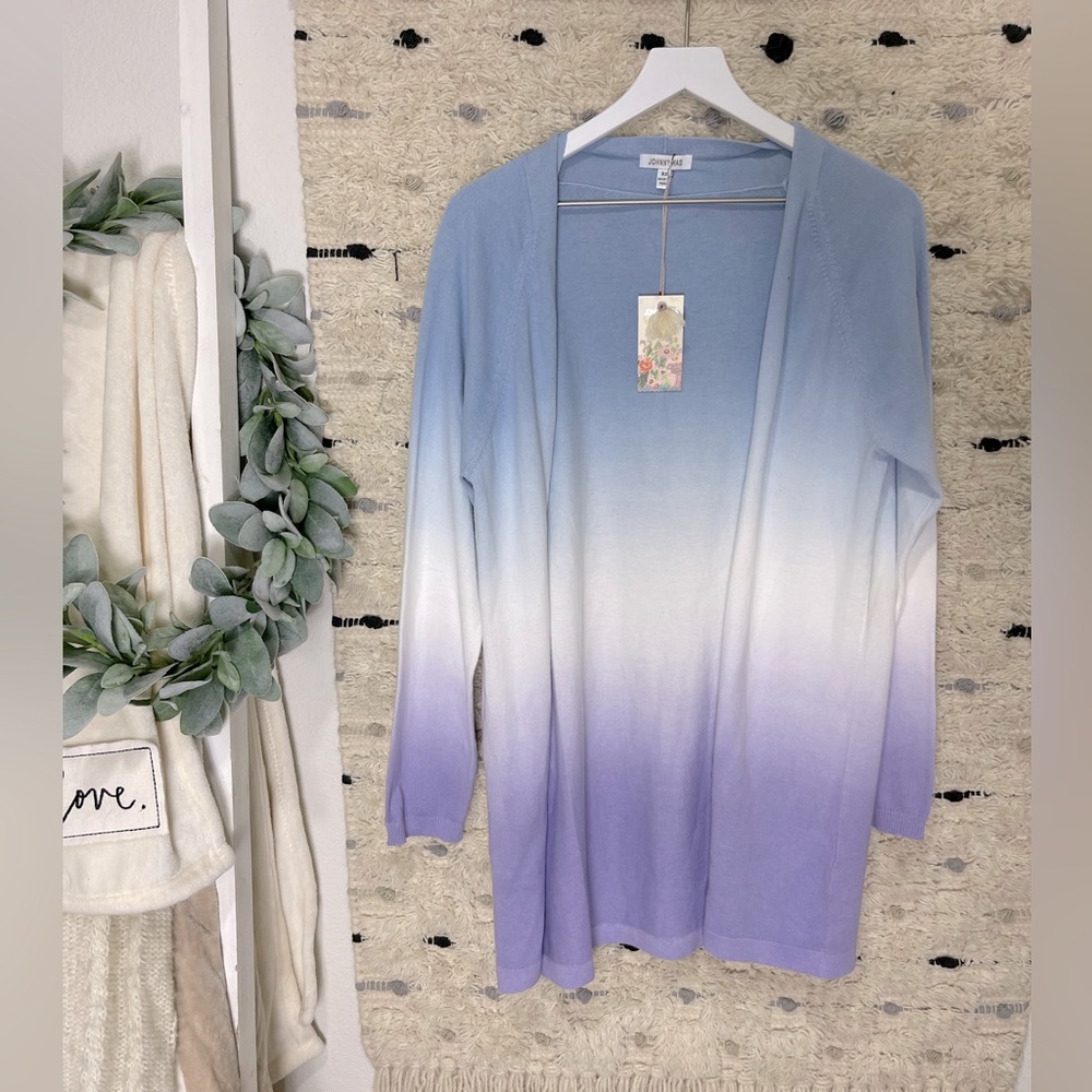 NWT Johnny Was blue to purple dip dye open front cardigan size xs